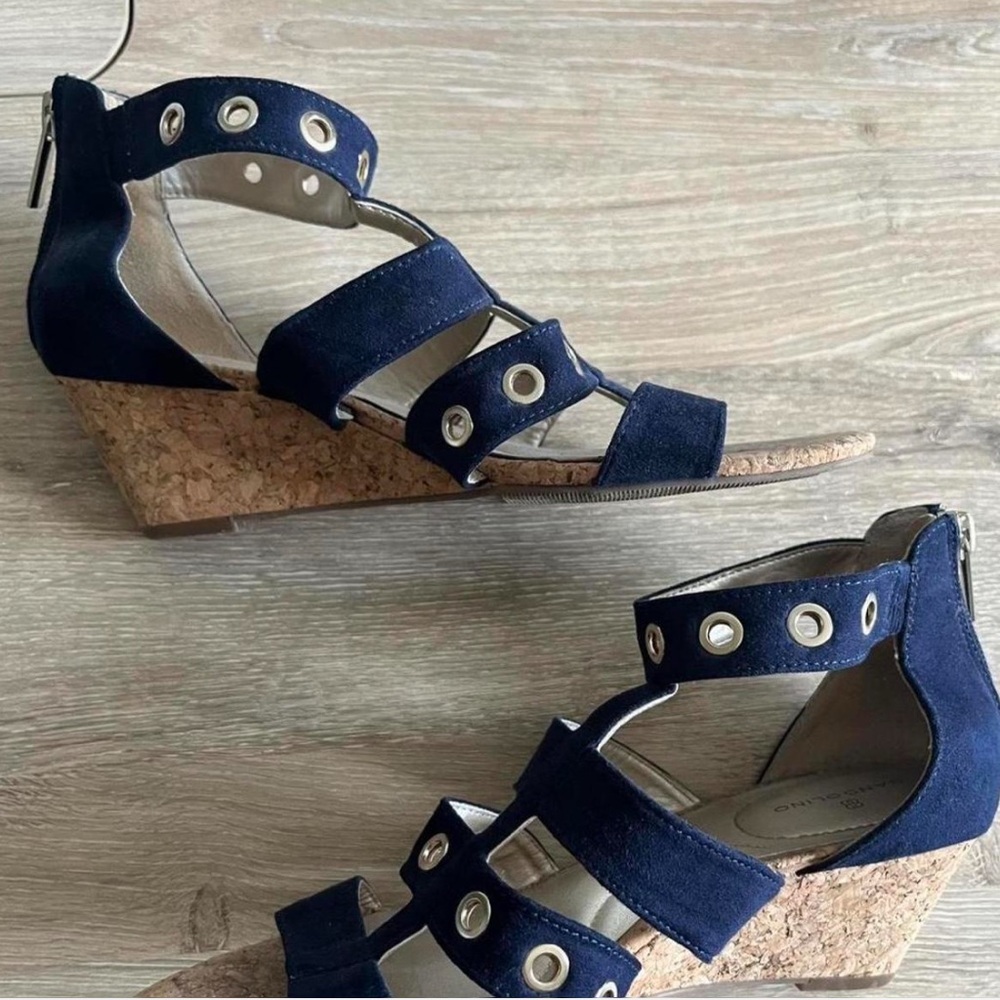 Navy Wedge Sandals with Silver Accents